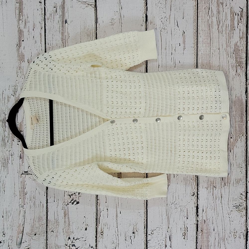 DKNY Cream Open-Knit Button-Up Cardigan